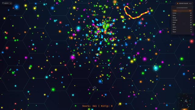 A snake curling through a field of glowing orbs