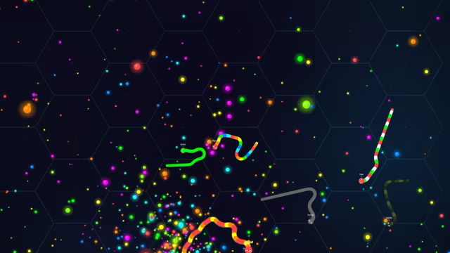 Snakes racing for a burst of orbs