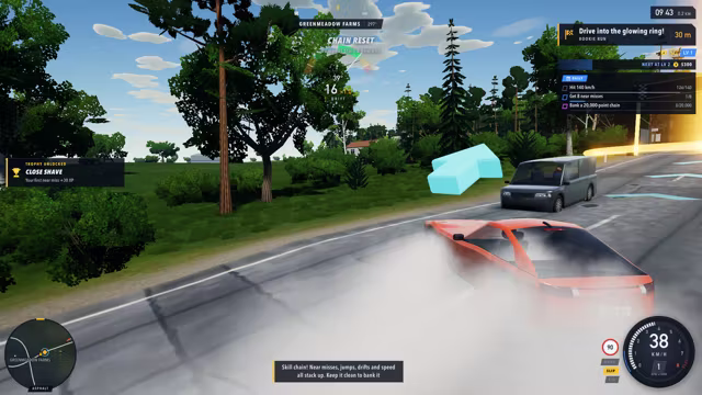 Drifting past a van toward the glowing checkpoint